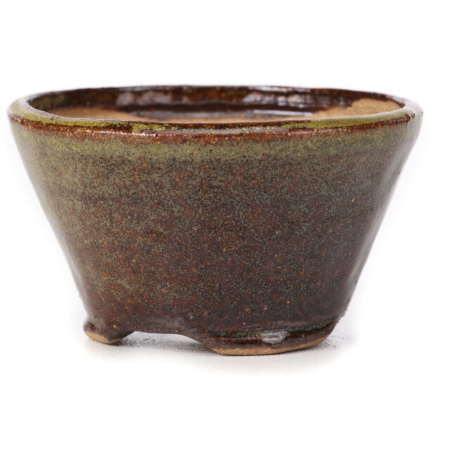 Runde grüne und braune Bonsaischale von Bonsai - 75 x 75 x 45 mm