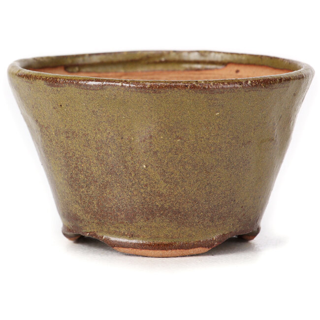 Maceta de bonsái redonda verde y marrón de Bonsai - 70 x 70 x 45 mm