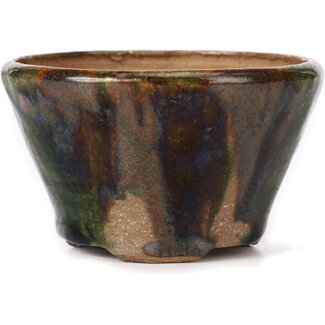 Bonsai 100 mm round green and brown bonsai pot by Bonsai, Japan