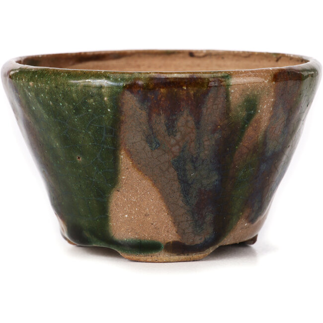 Round green and brown bonsai pot by Bonsai - 100 x 100 x 60 mm