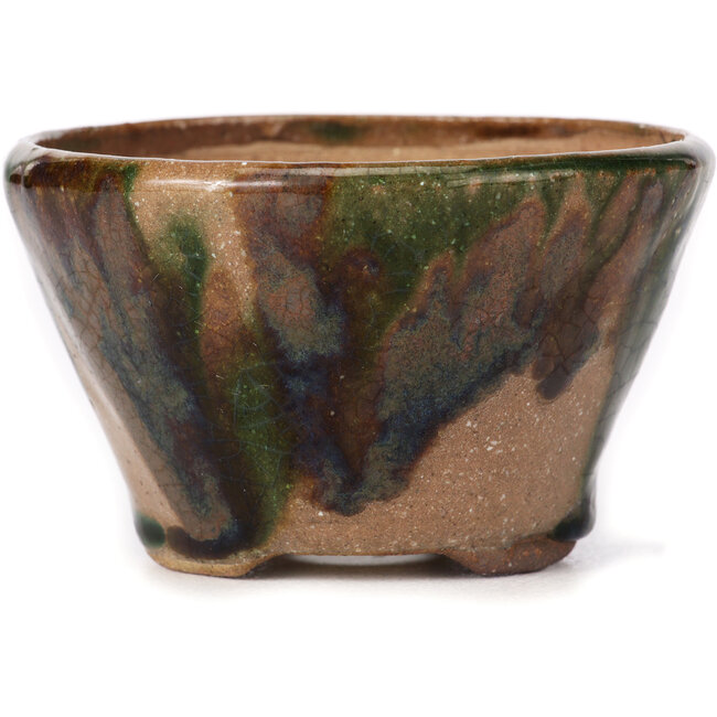 Vaso per bonsai rotondo verde e marrone di Bonsai - 100 x 100 x 60 mm