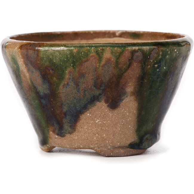 Maceta de bonsái redonda verde y marrón de Bonsai - 100 x 100 x 60 mm