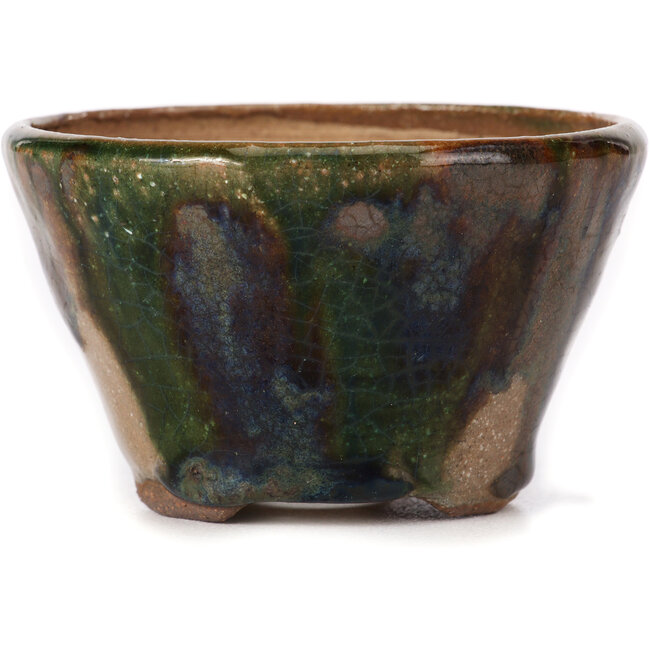 Vaso per bonsai rotondo verde e marrone di Bonsai - 100 x 100 x 60 mm