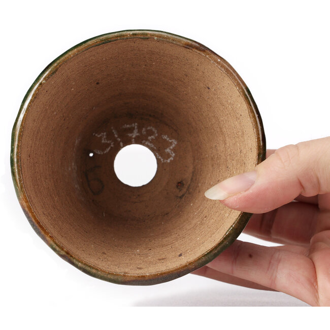 Pot à bonsaï rond vert et marron par Bonsai - 100 x 100 x 60 mm