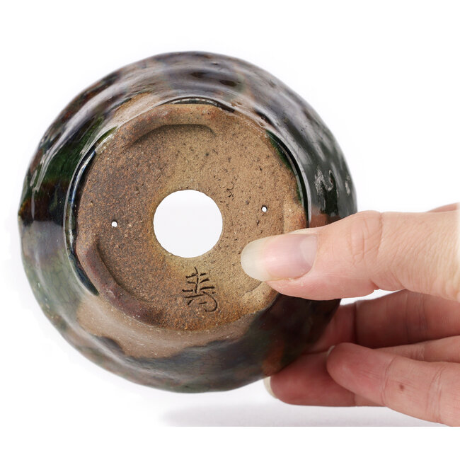 Pot à bonsaï rond vert et marron par Bonsai - 100 x 100 x 60 mm