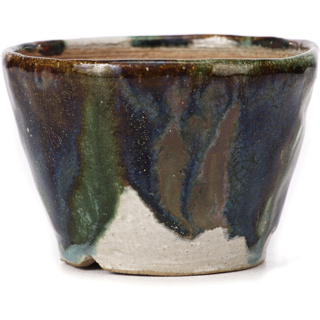 Round green and brown bonsai pot by Bonsai - 105 x 105 x 70 mm