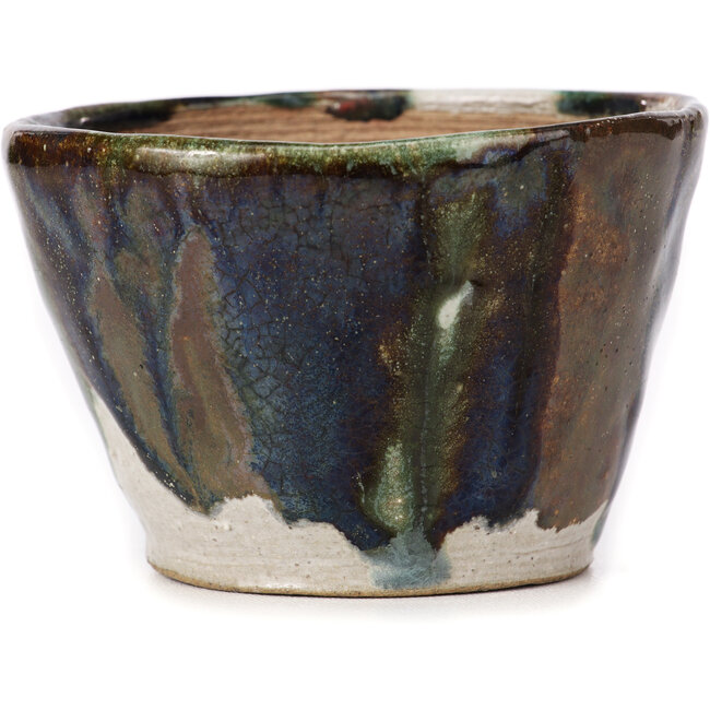 Pot à bonsaï rond vert et marron par Bonsai - 105 x 105 x 70 mm