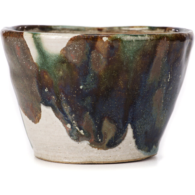 Maceta de bonsái redonda verde y marrón de Bonsai - 105 x 105 x 70 mm