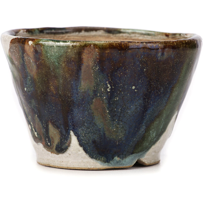 Runde grüne und braune Bonsaischale von Bonsai - 105 x 105 x 70 mm