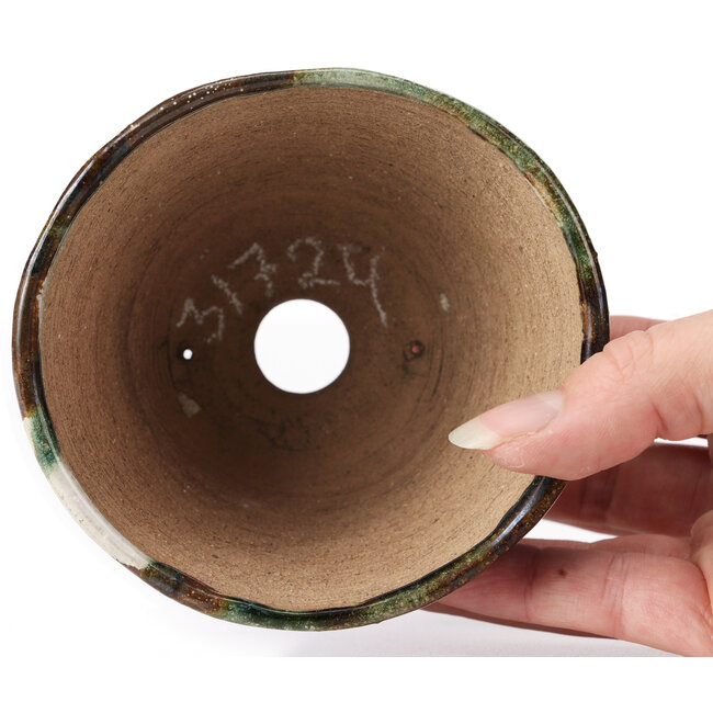 Pot à bonsaï rond vert et marron par Bonsai - 105 x 105 x 70 mm