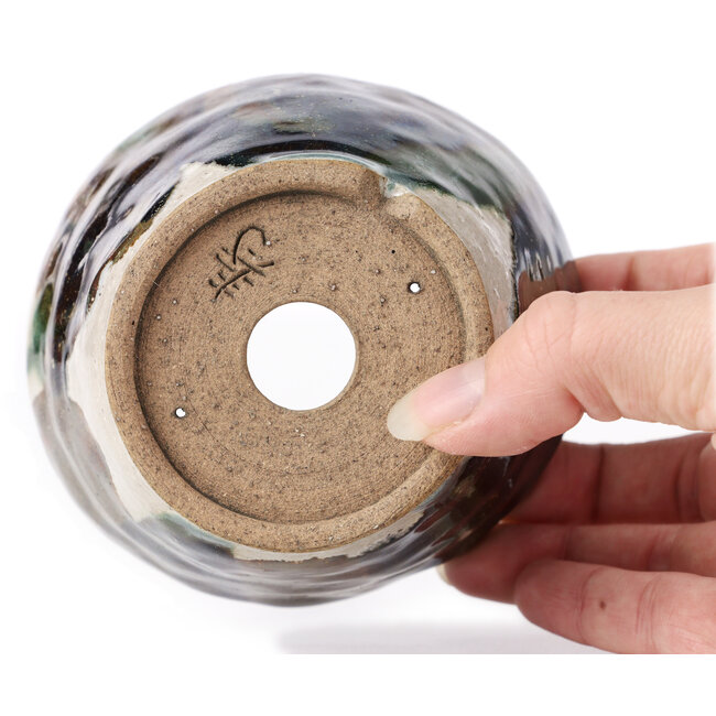 Maceta de bonsái redonda verde y marrón de Bonsai - 105 x 105 x 70 mm