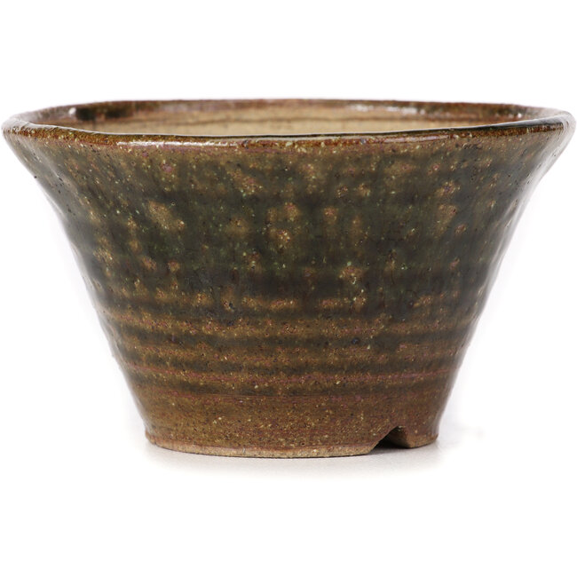 Ronde groene en bruine bonsaipot van Bonsai - 110 x 110 x 60 mm