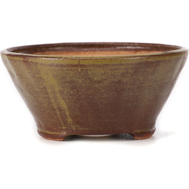 Maceta de bonsái redonda verde y marrón de Bonsai - 125 x 125 x 60 mm