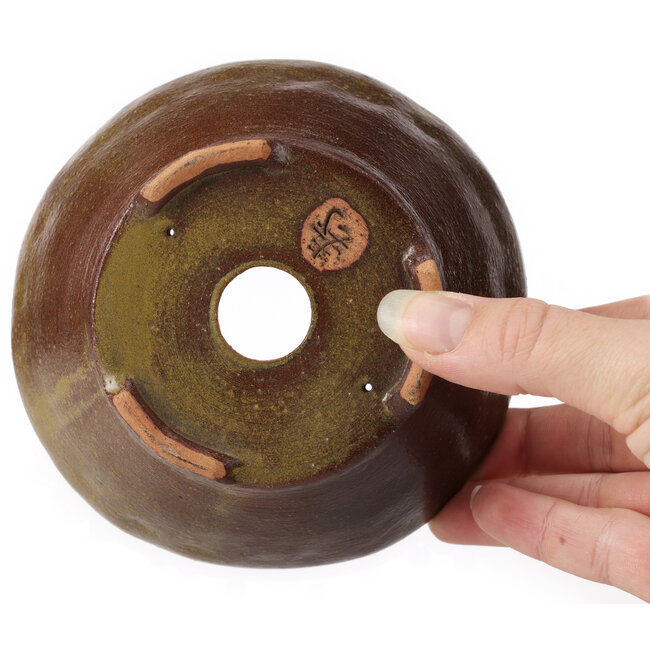Round green and brown bonsai pot by Bonsai - 125 x 125 x 60 mm