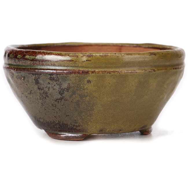 Maceta de bonsái redonda verde y marrón de Bonsai - 105 x 105 x 55 mm