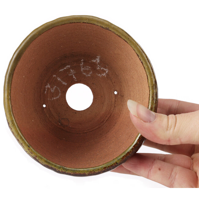 Round green and brown bonsai pot by Bonsai - 105 x 105 x 55 mm