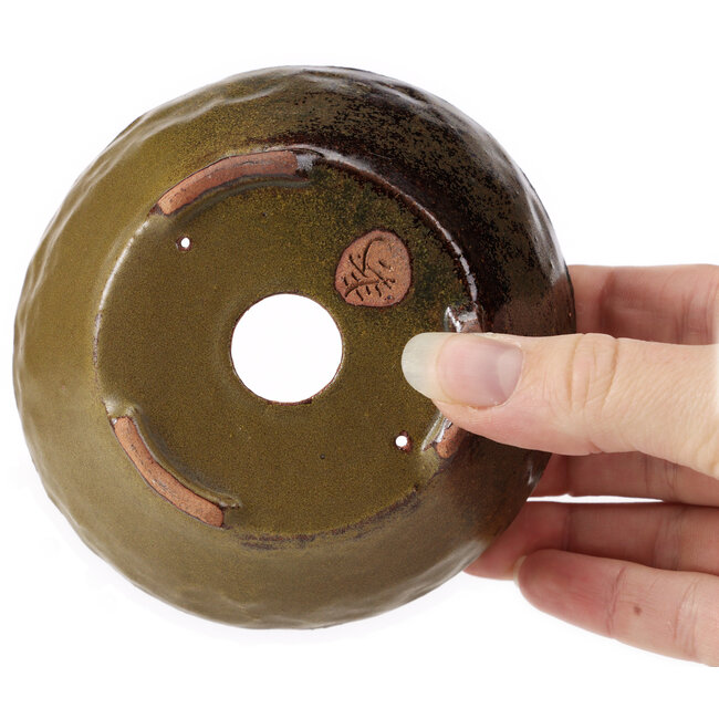 Maceta de bonsái redonda verde y marrón de Bonsai - 105 x 105 x 55 mm