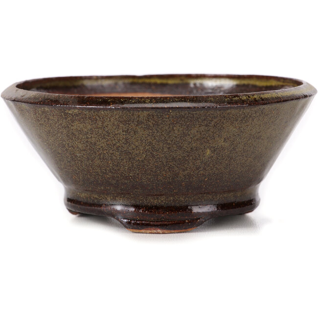 Round green and brown bonsai pot by Bonsai - 115 x 115 x 50 mm