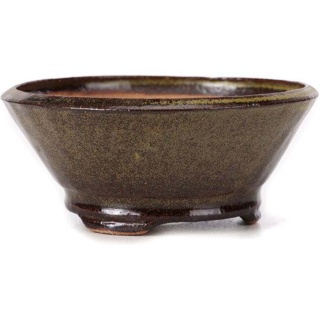 Maceta de bonsái redonda verde y marrón de Bonsai - 115 x 115 x 50 mm