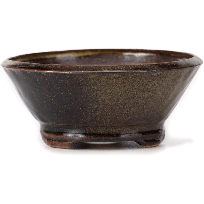 Pot à bonsaï rond vert et marron par Bonsai - 115 x 115 x 50 mm