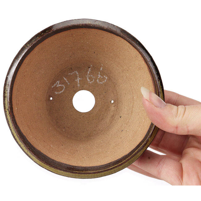 Round green and brown bonsai pot by Bonsai - 115 x 115 x 50 mm