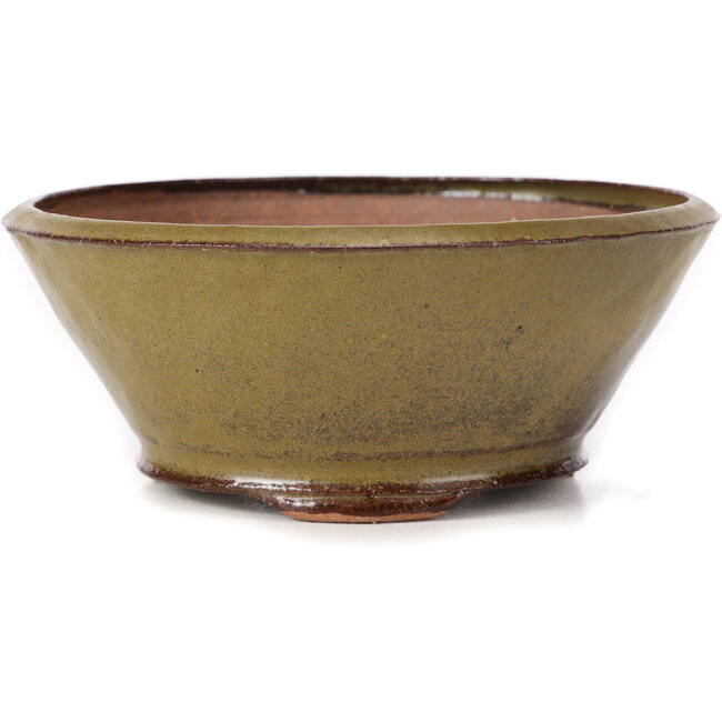 Round green and brown bonsai pot by Bonsai - 125 x 125 x 50 mm