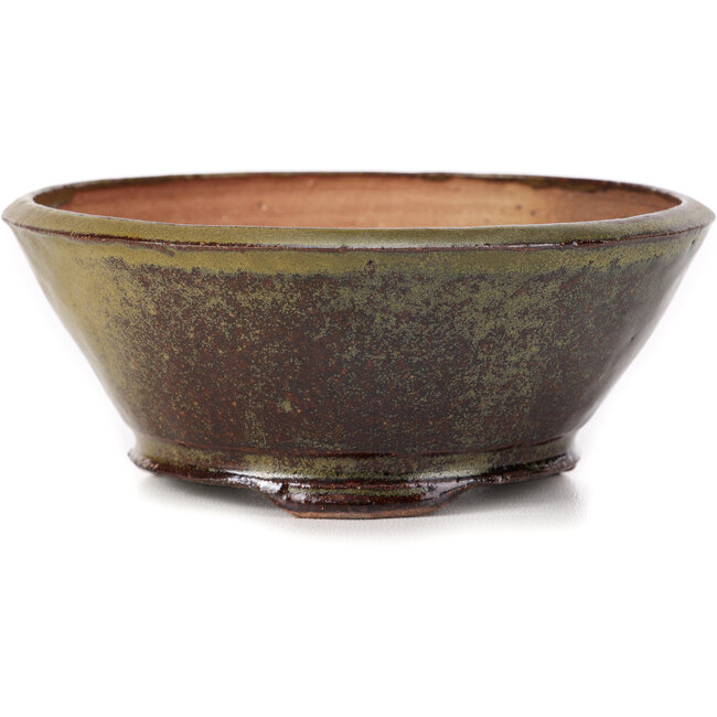 Pot à bonsaï rond vert et marron par Bonsai - 125 x 125 x 50 mm