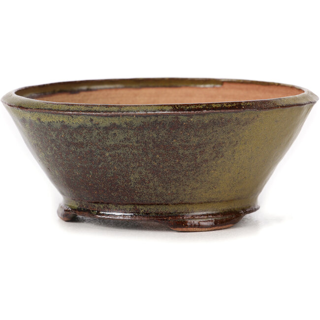 Ronde groene en bruine bonsaipot van Bonsai - 125 x 125 x 50 mm