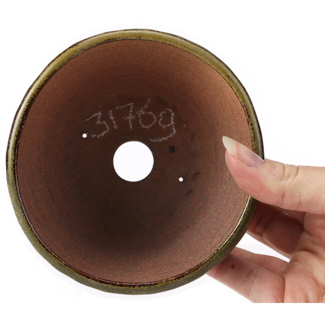 Round green and brown bonsai pot by Bonsai - 120 x 120 x 60 mm
