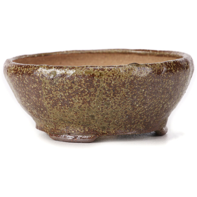 Maceta de bonsái redonda verde y marrón de Bonsai - 115 x 115 x 45 mm