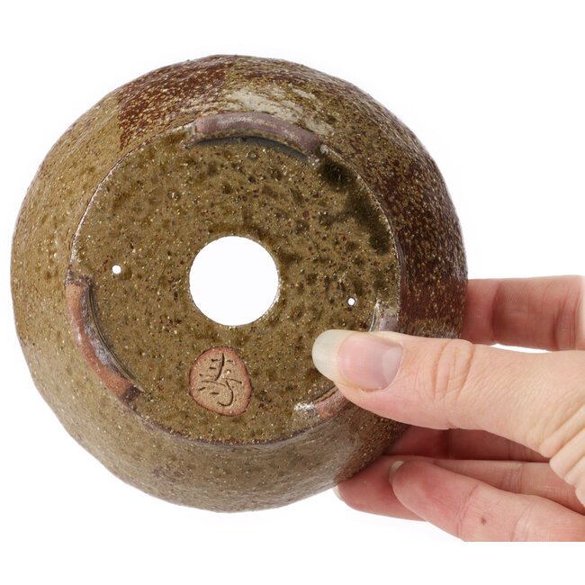 Round green and brown bonsai pot by Bonsai - 115 x 115 x 45 mm