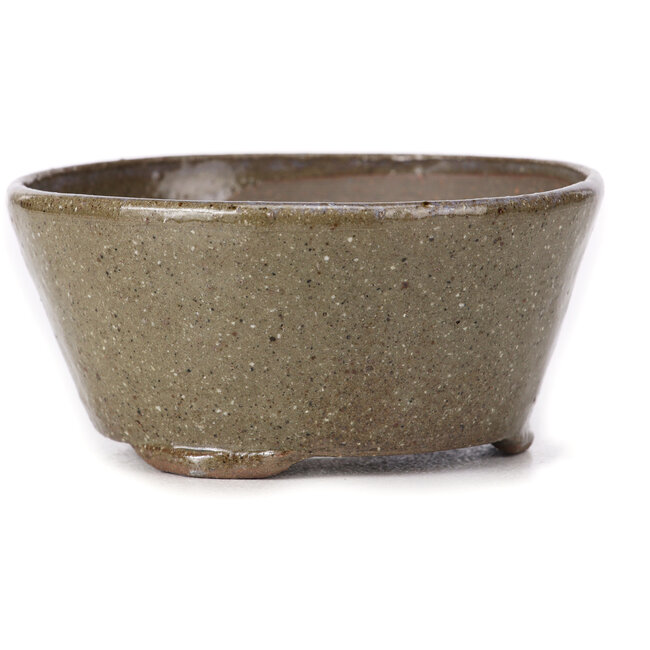 Maceta de bonsái redonda marrón y blanca de Bonsai - 105 x 105 x 50 mm