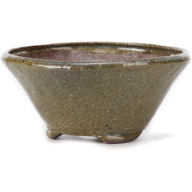 Ronde bruine en witte bonsaipot van Bonsai - 115 x 115 x 55 mm