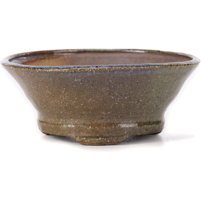 Maceta de bonsái redonda marrón y blanca de Bonsai - 115 x 115 x 50 mm