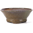 Maceta de bonsái redonda marrón y blanca de Bonsai - 115 x 115 x 50 mm