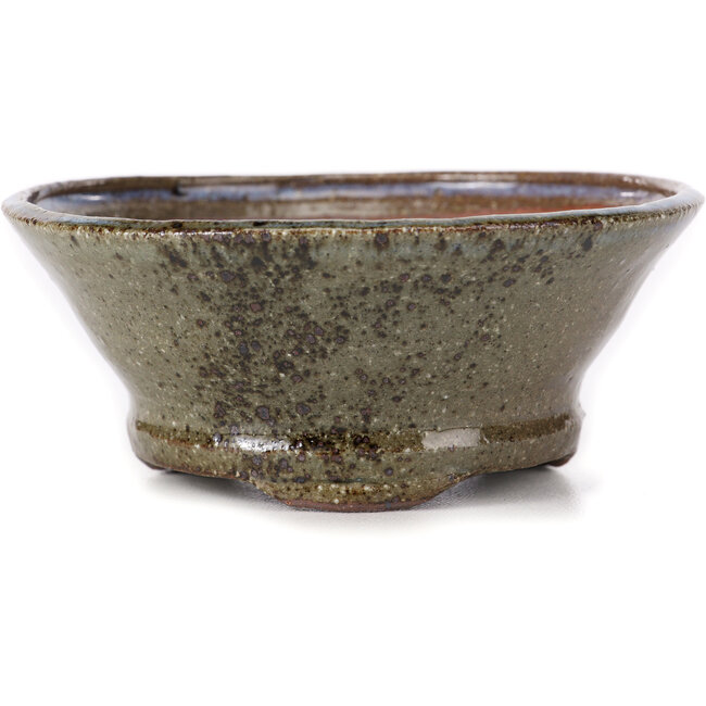 Ronde bruine en witte bonsaipot van Bonsai - 115 x 115 x 50 mm