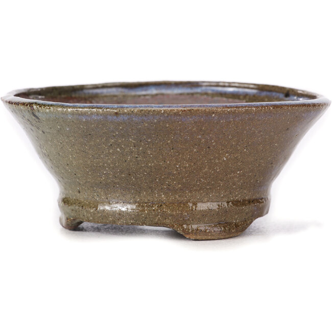 Maceta de bonsái redonda marrón y blanca de Bonsai - 115 x 115 x 50 mm