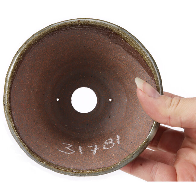 Ronde bruine en witte bonsaipot van Bonsai - 115 x 115 x 55 mm