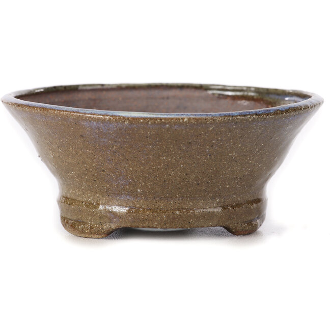 Ronde bruine en witte bonsaipot van Bonsai - 115 x 115 x 50 mm