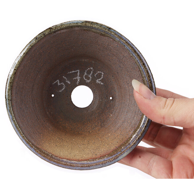 Ronde bruine en witte bonsaipot van Bonsai - 115 x 115 x 50 mm