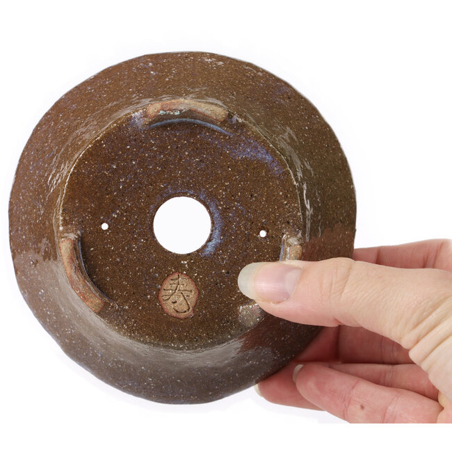 Ronde bruine en blauwe bonsaipot van Bonsai - 120 x 120 x 50 mm