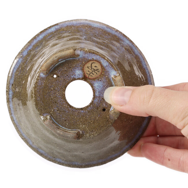 Ronde bruine en blauwe bonsaipot van Bonsai - 115 x 115 x 55 mm