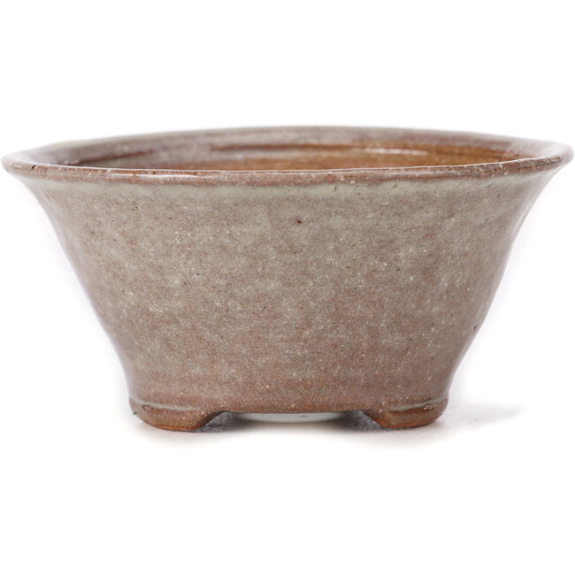 Maceta de bonsái redonda marrón y blanca de Bonsai - 115 x 115 x 60 mm