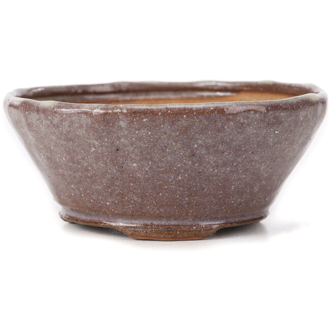 Maceta de bonsái redonda marrón y blanca de Bonsai - 125 x 125 x 55 mm