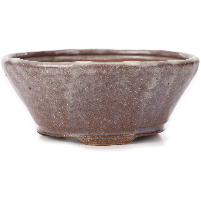 Maceta de bonsái redonda marrón y blanca de Bonsai - 125 x 125 x 55 mm