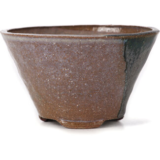 Bonsai 105 mm round brown and white bonsai pot by Bonsai, Japan