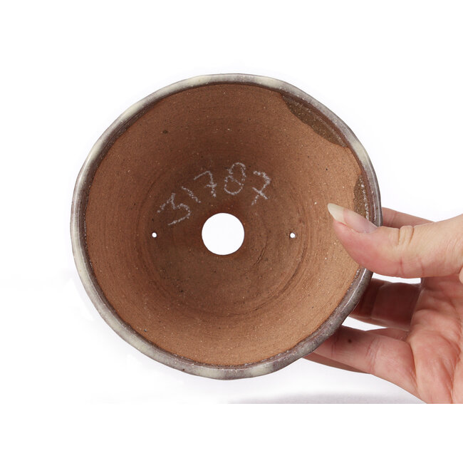 Pot à bonsaï rond marron et blanc par Bonsai - 125 x 125 x 55 mm