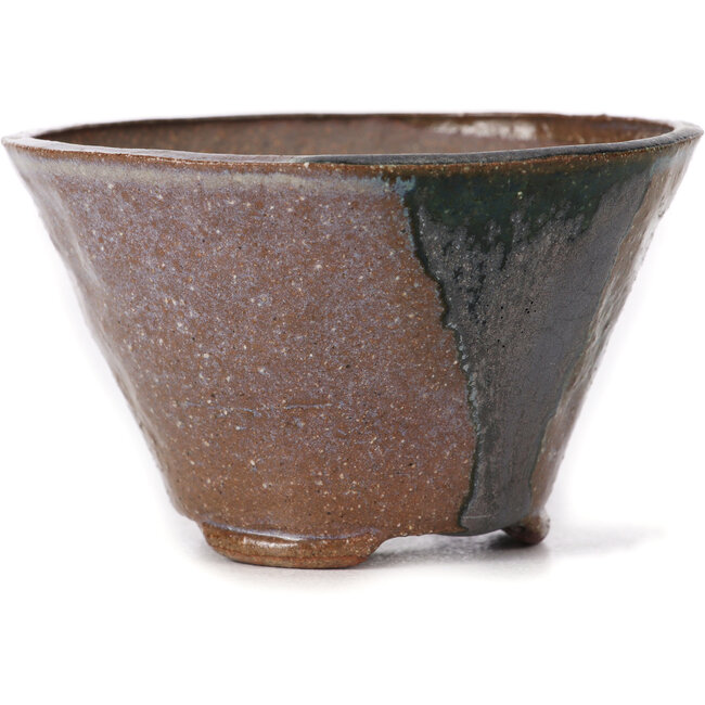 Maceta de bonsái redonda marrón y blanca de Bonsai - 105 x 105 x 65 mm