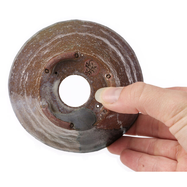 Ronde bruine en witte bonsaipot van Bonsai - 105 x 105 x 65 mm