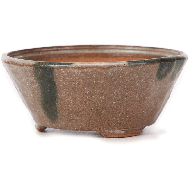 Maceta de bonsái redonda marrón y blanca de Bonsai - 120 x 120 x 50 mm